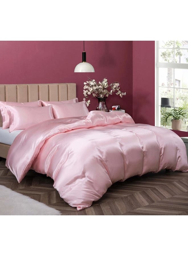 P Pothuiny 5 Pieces Satin Duvet Cover Full/Queen Size Set, Luxury Silky Like Blush Pink Duvet Cover Bedding Set with Zipper Closure, 1 Duvet Cover + 4 Pillow Cases (No Comforter) - Image 3