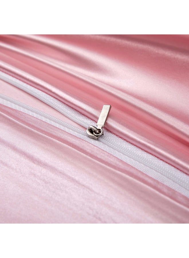 P Pothuiny 5 Pieces Satin Duvet Cover Full/Queen Size Set, Luxury Silky Like Blush Pink Duvet Cover Bedding Set with Zipper Closure, 1 Duvet Cover + 4 Pillow Cases (No Comforter) - Image 5