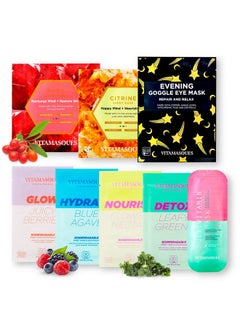 Vitamasques Vitamasques Vegan Face Sheet Masks Kit, 8-Pack - Collection of Triple-Layer Sheet Facial Masks Made With Premium and Natural Ingredients to Boost your Skincare Routine  - Image 1