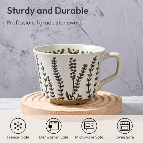 LINVIA Ceramic Coffee Mug, 12 oz Novelty Unique Teacup with Handle, Stoneware Cup for Tea Mocha Latte Cappuccino Espresso (Set of 4, Butterfly Grass Ivy and Leaf) - Image 2