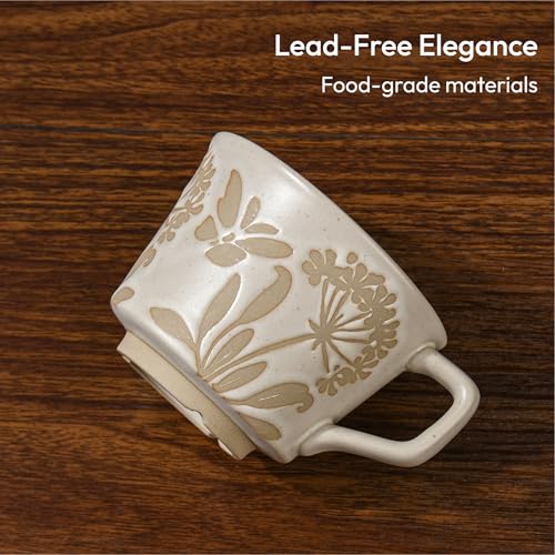 LINVIA Ceramic Coffee Mug, 12 oz Novelty Unique Teacup with Handle, Stoneware Cup for Tea Mocha Latte Cappuccino Espresso (Set of 4, Butterfly Grass Ivy and Leaf) - Image 4