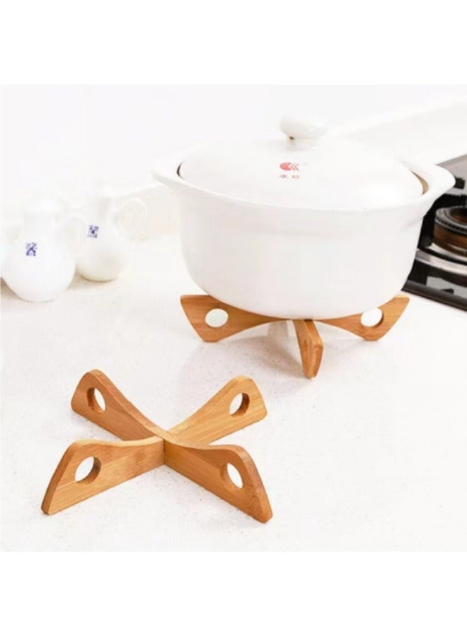 2Pcs Multifunctional Bamboo Pot And Bowl Rack Bamboo Pot Rack Insulation Bowl Mat  - Image 1