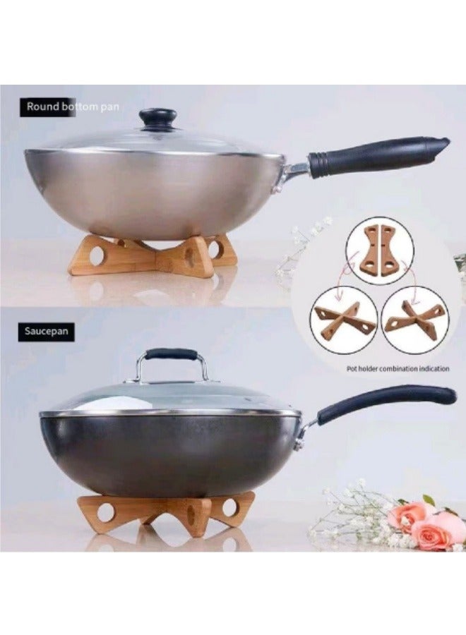 2Pcs Multifunctional Bamboo Pot And Bowl Rack Bamboo Pot Rack Insulation Bowl Mat  - Image 2