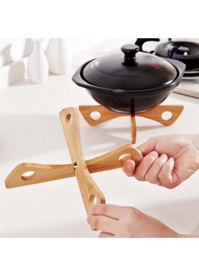 2Pcs Multifunctional Bamboo Pot And Bowl Rack Bamboo Pot Rack Insulation Bowl Mat  - Image 3