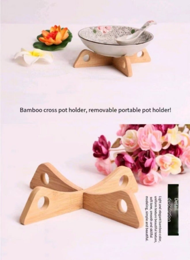 2Pcs Multifunctional Bamboo Pot And Bowl Rack Bamboo Pot Rack Insulation Bowl Mat  - Image 4
