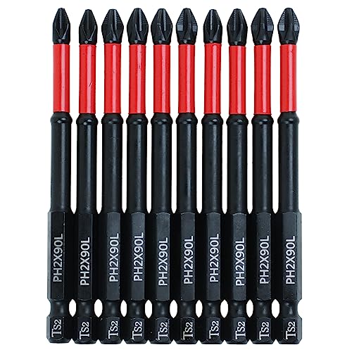 AUTOTOOLHOME 10 Pack Phillips PH2 Magnetic Anti Slip Screwdriver Bit Set 3-1/2" Length TS2 Anti-Slip Long Drill Bits Impact Driver Bits - Image 1