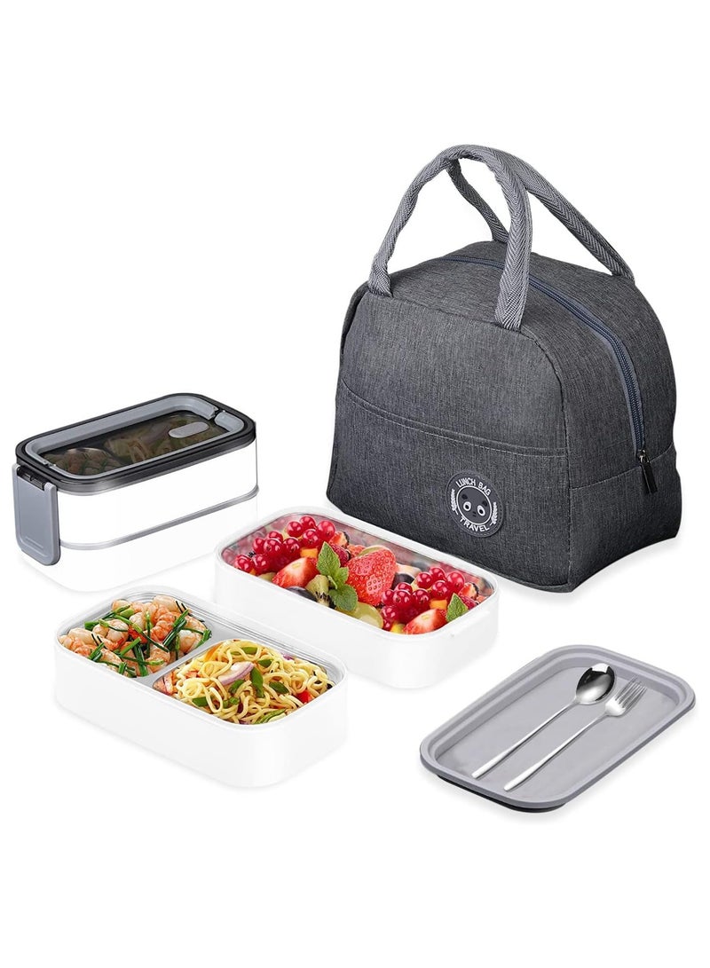 Stainless Steel Lunch Box Insulated Bento Box Multifunctional Containers Food Containers with 2 Compartments,Tableware, Nylon insulation bag - Image 1