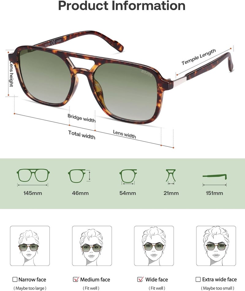 Sojos Temp fluctuation resistant crafted quality Retro Aviator Sunglasses for Women Men,Trendy Rectangle Womens Mens Shades Sun Glasses SJ2202 Fine detail - Image 5