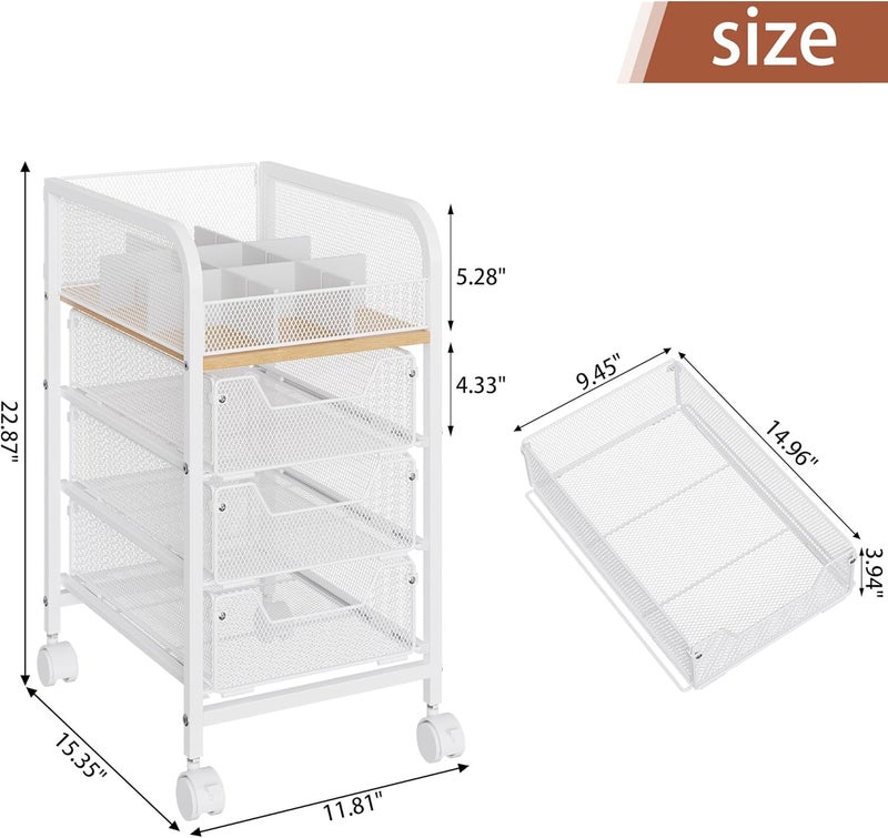 Jakyitvi Rolling Makeup Cart Organizer with 3 Drawers, 4-Tier Narrow Floor Skincare Organizers with dividers, Vanity Organizer Cosmetics Display Cases for Makeup Brush, Hair Tool, White - Image 5