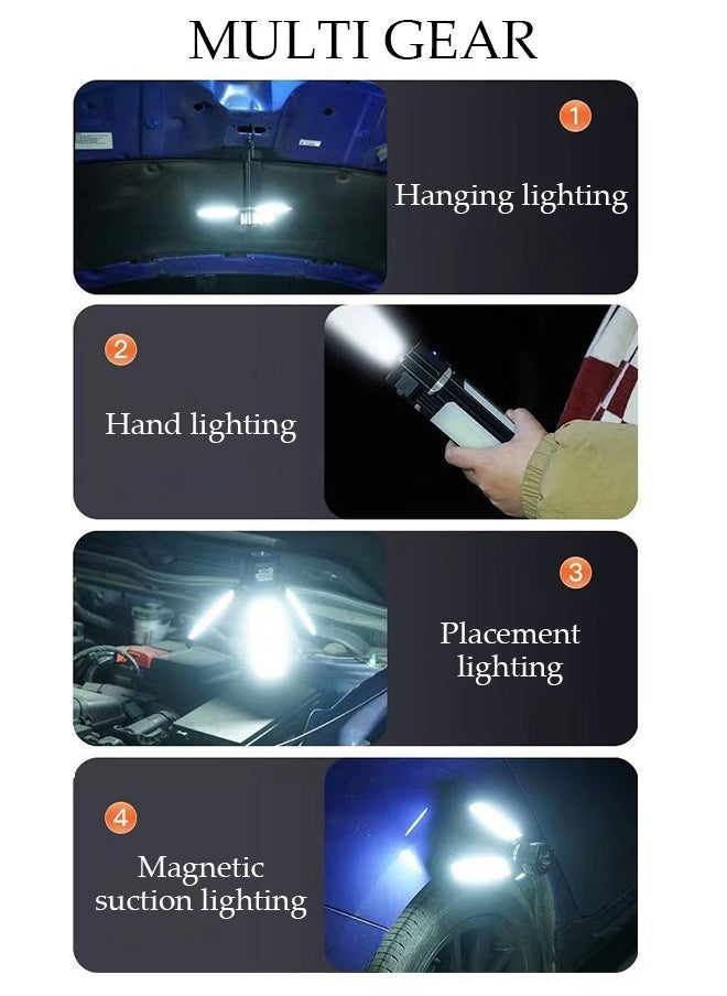 Arabest LED Camping Lantern with 3 Solar Panels Rechargeable Camping Lights 4-in-1 Dimmable Waterproof Flashlight Portable Lamp Lantern Battery Display with Bottom Magnet for Power Outages Hanging Tent - Image 3