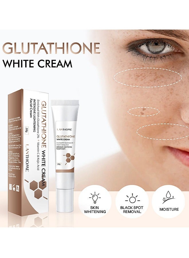 Lanthome Glutathione Whitening Cream, Facial Dark Spots Remover 2% Glutathione Face Cream, Prevent Aging Moisturizing Skin Brightener Cream, Smoothing Brightening Cream, White Lightening Beauty Cream 20G - Image 2