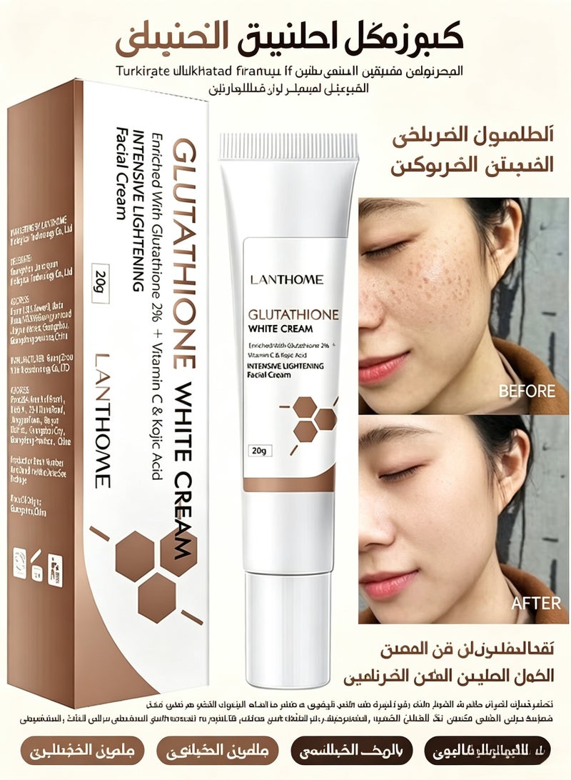Lanthome Glutathione Whitening Cream, Facial Dark Spots Remover 2% Glutathione Face Cream, Prevent Aging Moisturizing Skin Brightener Cream, Smoothing Brightening Cream, White Lightening Beauty Cream 20G - Image 1