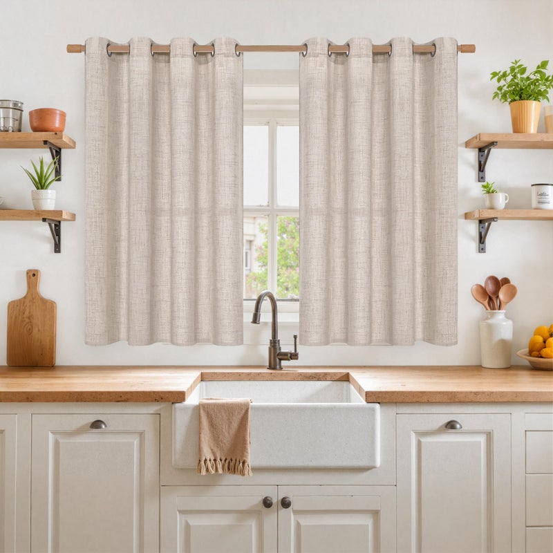 YoungsTex Natural Linen Curtains 45 Inch Length for Short Window Linen Textured Curtains with Bronze Grommet Light Filtering Drapes for Kitchen Small Window, 2 Panels, 52 X 45 Inch - Image 2