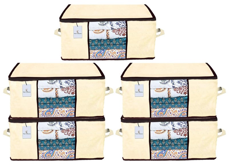 Kuber Industries Underbed Storage Bag Storage Organiser Blanket Cover Set of 5 Ivory Extra Large Size - Image 1