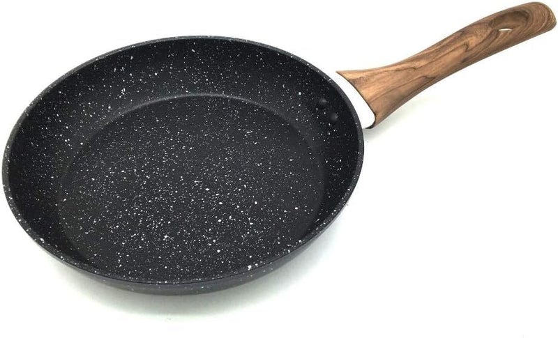 Pushkh Non Stick Marble Finish Professional Kitchen Frying pan CD Bottom Bakelite Wood Handle for Induction Cookware Safe for Dish Washer 22 CM Black - Image 1