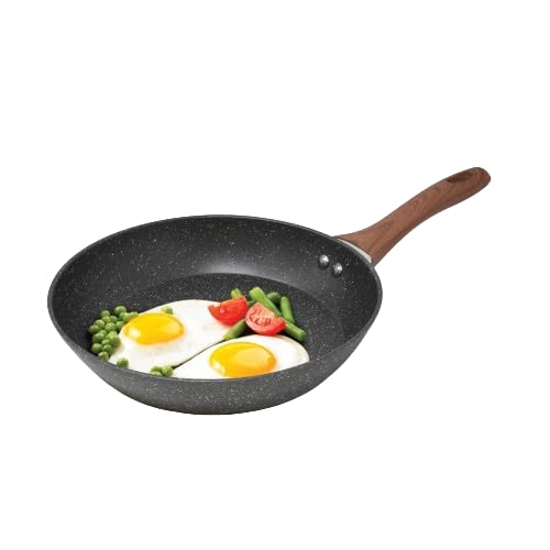 Pushkh Non Stick Marble Finish Professional Kitchen Frying pan CD Bottom Bakelite Wood Handle for Induction Cookware Safe for Dish Washer 22 CM Black - Image 4