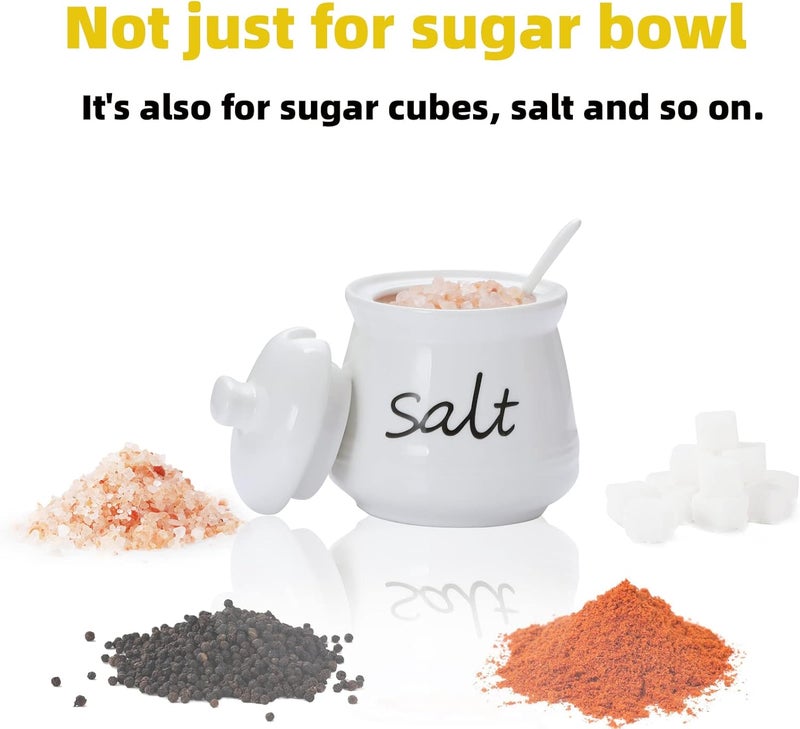 ONTUBE Ceramic Salt Bowl with Lid and Spoon 12oz (White) - Image 5