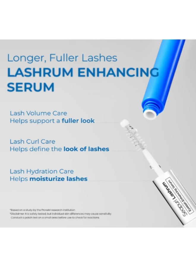 Seapuri Lashrum Eyelash Enhancing Serum | Lash Growth Serum with Caffeine, Peptide & Biotin | for Longer, Fuller Lashes | Dual Brush for Precise & Full Application | Non-Irritating, Daily Use - Image 2