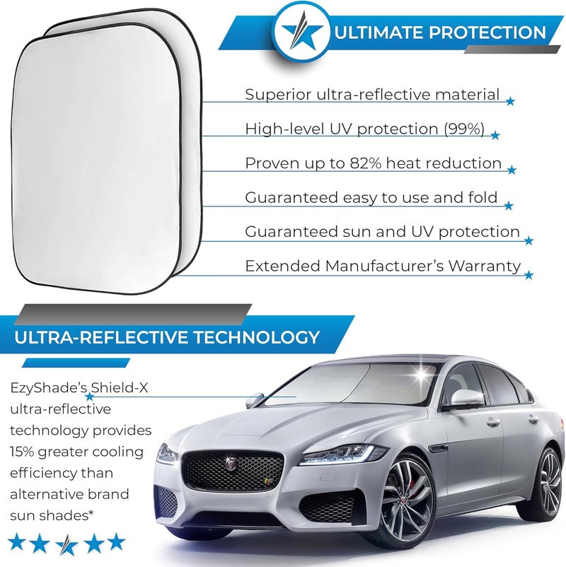 EzyShade Windshield Sun Shade with Shield-X Reflective Technology - Foldable 2-Piece Car Sunshades - Image 2