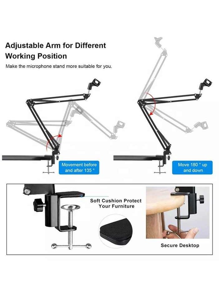 Microphone Boom Stand,Heavy Duty Mic Boom Arm Desk Mount Adjustable Suspension Mic Stand (Black)  - Image 4