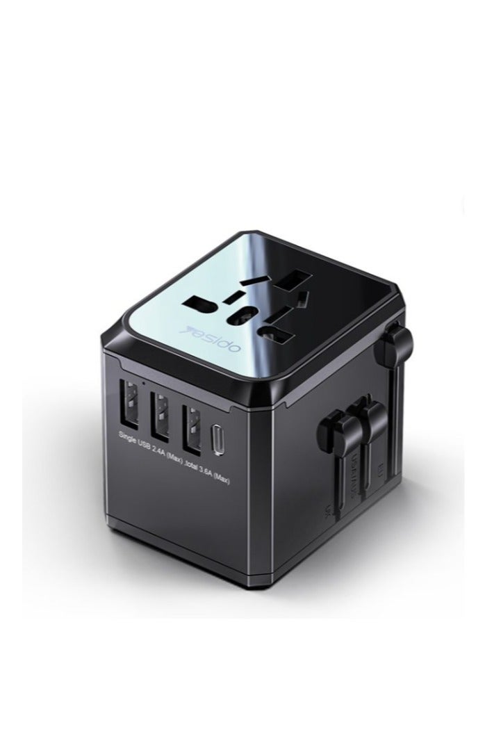 يسيدو يسيدو MC-10 3 منافذ USB + Type-C متعدد الوظائف قابس محول السفر العالمي (أسود) - Image 1