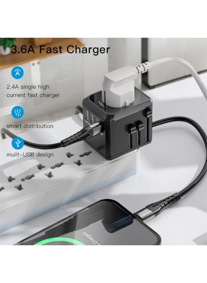 يسيدو يسيدو MC-10 3 منافذ USB + Type-C متعدد الوظائف قابس محول السفر العالمي (أسود) - Image 5