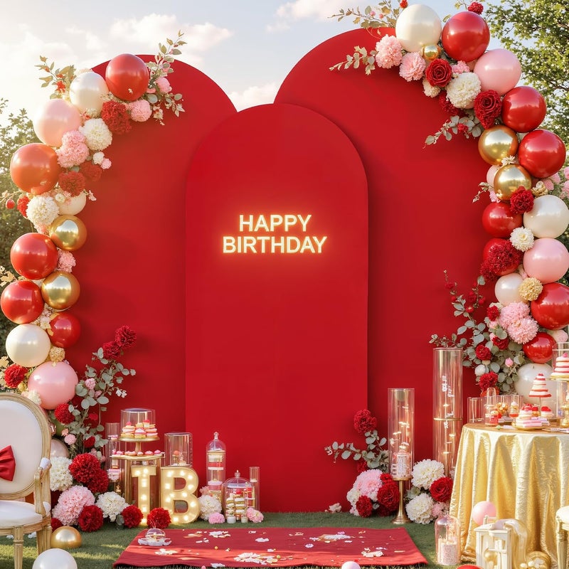 Suppromo Red Arch Covers 3 Set - 6.6FT, 7.2FT, 8FT Arch Backdrop Cover Spandex Fitted Wedding Arch Stand Covers Stretchy Backdrop for Bridal Shower Baby Shower Birthday Party Banquet Photo Background - Image 1