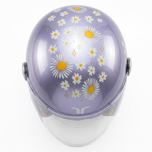 TVARRA Daisy Women's Open Face Helmet for Scooty & Bike | Lightweight 750g | Stylish Floral Design with Clear Visor | Designed for Ladies & Girls | ISI & DOT Certified (Lilac, M) - Image 1