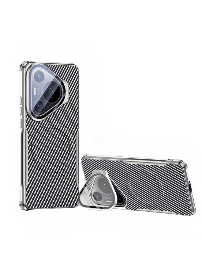 general Ultra Thin Case Compatible with Huawei Pura 80 Pro/80 Pro+, [Compatible with Mag-Safe] Carbon Fiber Texture Camera Case Anti-Fingerprint Protection Shock Cover with Stand - Image 2