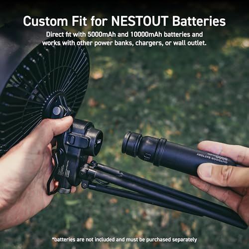 ELECOM NESTOUT Outdoor Camping Fan with Tripod, 4 Speed Settings & Breeze Mode, 3 Angle Oscillation, 90° Adjustable Tilt, Auto Timer (30/60/90 mins), USB C Compatible, Portable Tent Fan (Black) - Image 2