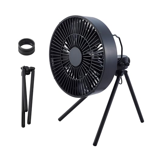 ELECOM NESTOUT Outdoor Camping Fan with Tripod, 4 Speed Settings & Breeze Mode, 3 Angle Oscillation, 90° Adjustable Tilt, Auto Timer (30/60/90 mins), USB C Compatible, Portable Tent Fan (Black) - Image 1
