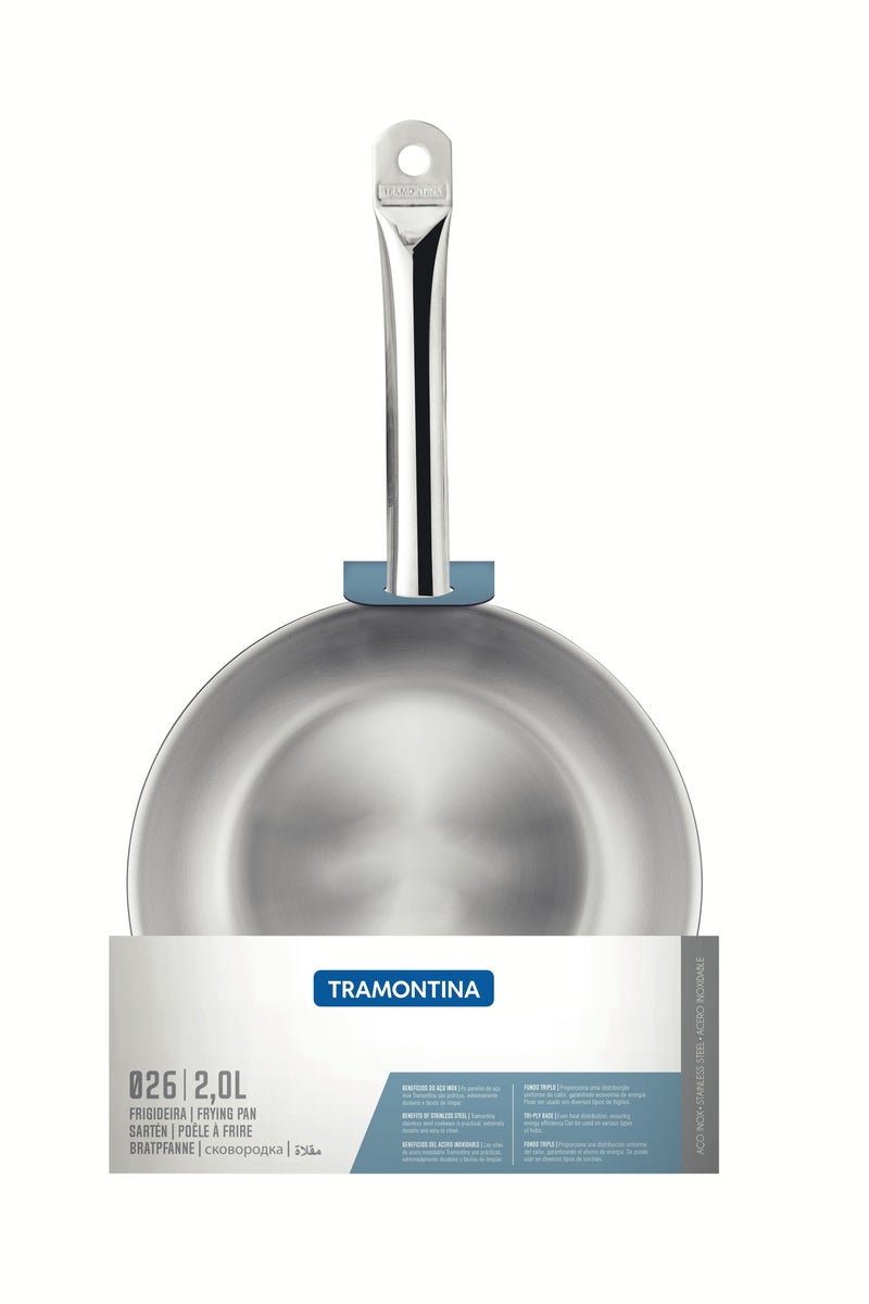 TRAMONTINA Tramontina Professional Stainless Steel Frying Pan, 26 cm, 2.2L – Tri-Ply Base & Handle, Induction & Gas Safe – Made in Brazil, Since 1911 – Model 62633260  - Image 2