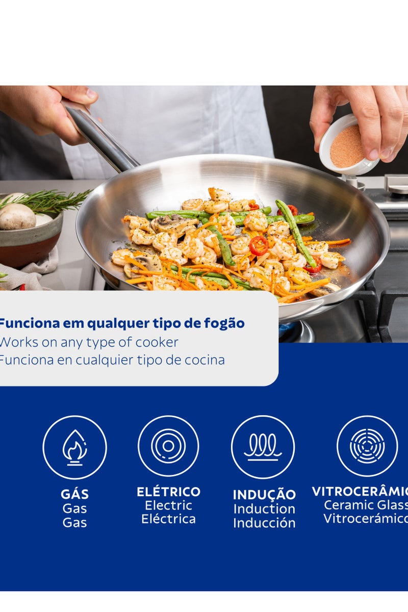 Tramontina Professional Stainless Steel Frying Pan, 26 cm, 2.2L – Tri-Ply Base, Induction & Gas Safe – Made in Brazil, Since 1911 – Model 62633260 - Image 2