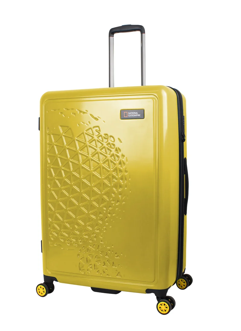 NATIONAL GEOGRAPHIC National Geographic Globe ABS Hard Shell Large Check-In Suitcase Yellow, Durable Lightweight Travel Luggage, 4 Double Wheel Trolley Bag with TSA Combination Lock (71 cm/28 Inch).