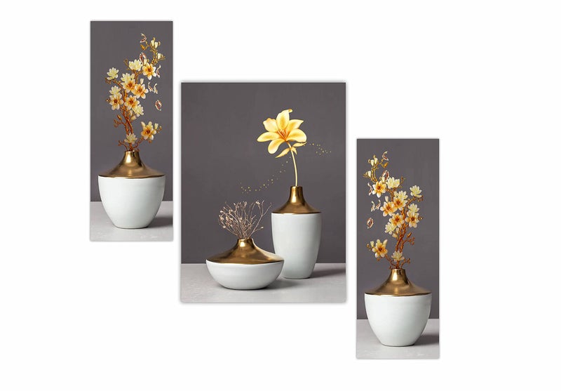 SAF paintings UV Textured Multi Effect 6 mm MDF Flower Paintings Frame SANFJM32428 (Multicolour, 12 Inch x 18 Inch) - Set of 3 - Image 1