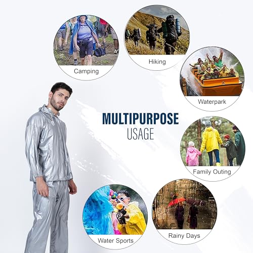HACER Silverex Raincoat with Pants for Men Waterproof Full Length Hood & Pockets Rainwear for Gents and Boys Carry Bag Included- (Silver, Size- XXL, 1 Pc) - Image 5