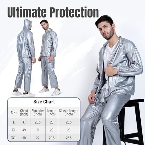 HACER Silverex Raincoat with Pants for Men Waterproof Full Length Hood & Pockets Rainwear for Gents and Boys Carry Bag Included- (Silver, Size- XXL, 1 Pc) - Image 4
