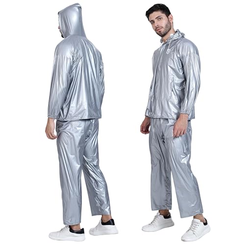 HACER Silverex Raincoat with Pants for Men Waterproof Full Length Hood & Pockets Rainwear for Gents and Boys Carry Bag Included- (Silver, Size- XXL, 1 Pc) - Image 1