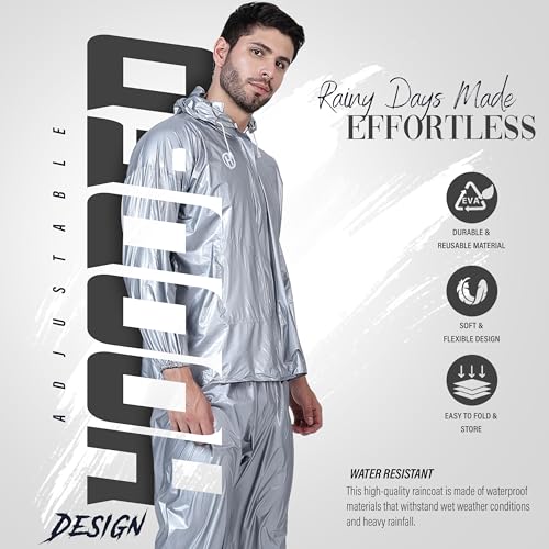HACER Silverex Raincoat with Pants for Men Waterproof Full Length Hood & Pockets Rainwear for Gents and Boys Carry Bag Included- (Silver, Size- XXL, 1 Pc) - Image 3