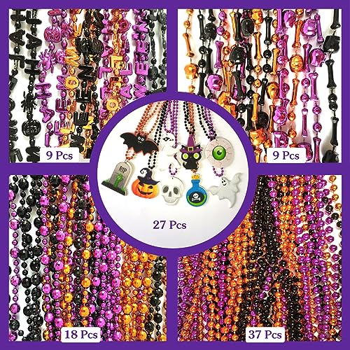 Becfupo 100Pcs Halloween Bead Necklaces Bulk In MultipleShapes Purple Orange Black Beads Necklaces With Pumpkin Ghost Pendants For Halloween Party Favors Halloween Party Decoration - Image 5