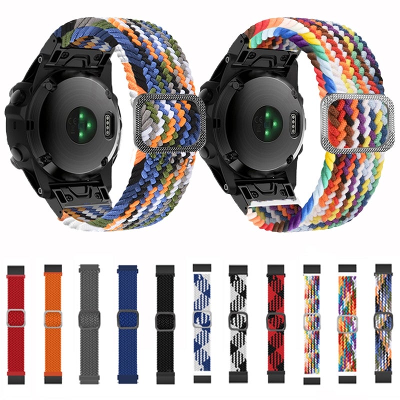 S-TOP For Garmin Fenix 7 Adjustable Nylon Braided Elasticity Watch Band(Rainbow 01) - Image 2