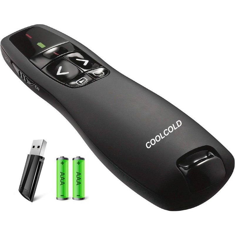 COOLCOLD Laser Pointer, Wireless Presentation Clicker, PPT Presenter Slide Changer Controller with USB Receiver, Battery Indicator for Mac, Computer, Laptop, Windows, Slideshow Google Slide (Black) - Image 1