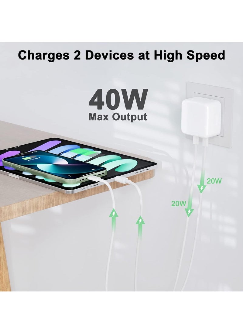 BGM - "USB-C Plug, 35W Dual USB-C Fast Charger Adapter + USB-C to Lightning Cable + USB-C to USB-C Cable Compatible with iPhone 14/14 Plus/Pro/Pro Max, 13, 12, 11, X, Samsung, iPad, Speaker, AirPods" - Image 1