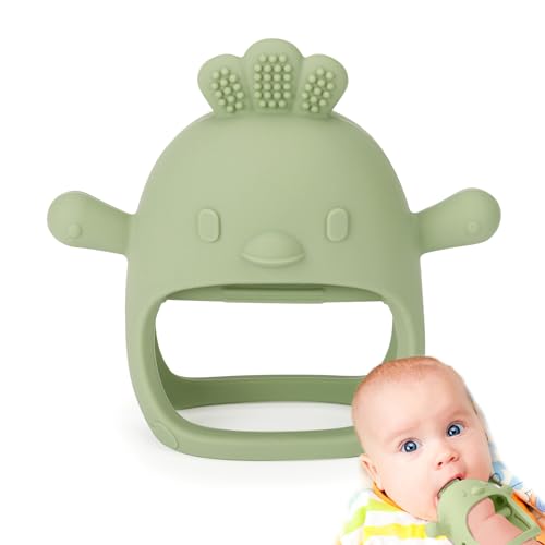 Socub Silicone Baby Teether Toys for Infants 3-6 6-12 Months, BPA Free Anti-Drop Silicone Mitten Teething Toy, Baby Chew Toys for Sucking Needs, Newborn Essentials & Baby Shower Gifts Girls(Olive) - Image 1