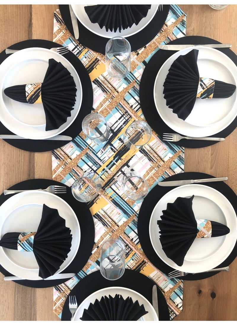 Desenİzmir - PatternIzmir Placemat Geometric Pattern Set 6 Table Plates, 6 Cloth Napkins, 6 Napkin Rings and Runner Cover - Image 1
