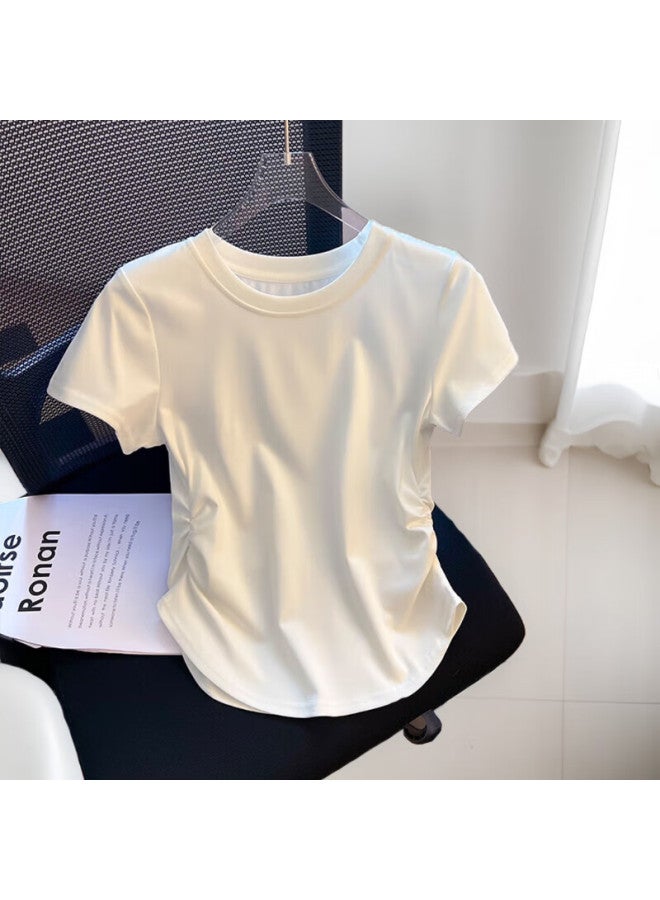 Yuzhaolin Women's Summer Thin Slim Waist Round Neck Basic Casual Short Sleeve Grey T-shirt - Image 1