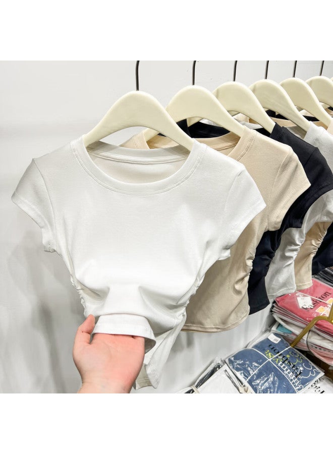 Yuzhaolin Women's Summer Thin Slim Waist Round Neck Basic Casual Short Sleeve Grey T-shirt - Image 2