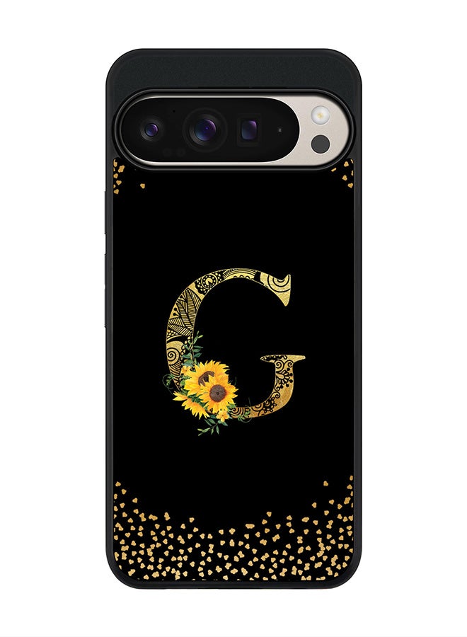 Stylizedd For Google Pixel 9 Pro XL Case,Slim fit Camera Protection, Shockproof Thin Phone cover - Custom Floral Monogram - G ( Black ) - Image 1
