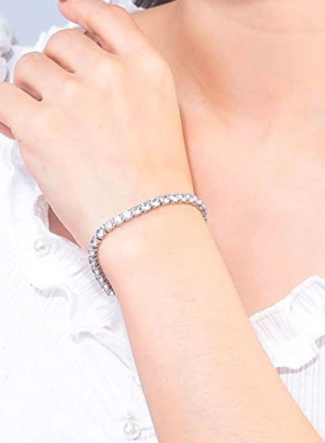 GUSGU 2pcs Tennis Bracelets for Women White Gold Plated AAA+ Cubic Zirconia CZ Dainty Classic Bracelet Heart Tennis Link Chain Bracelet Charm Jewelry Gifts for Women Silver Gold - Image 5