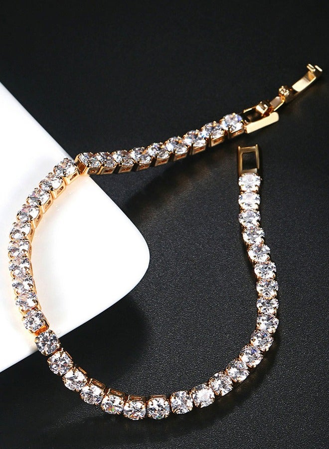 GUSGU 2pcs Tennis Bracelets for Women White Gold Plated AAA+ Cubic Zirconia CZ Dainty Classic Bracelet Heart Tennis Link Chain Bracelet Charm Jewelry Gifts for Women Silver Gold - Image 3